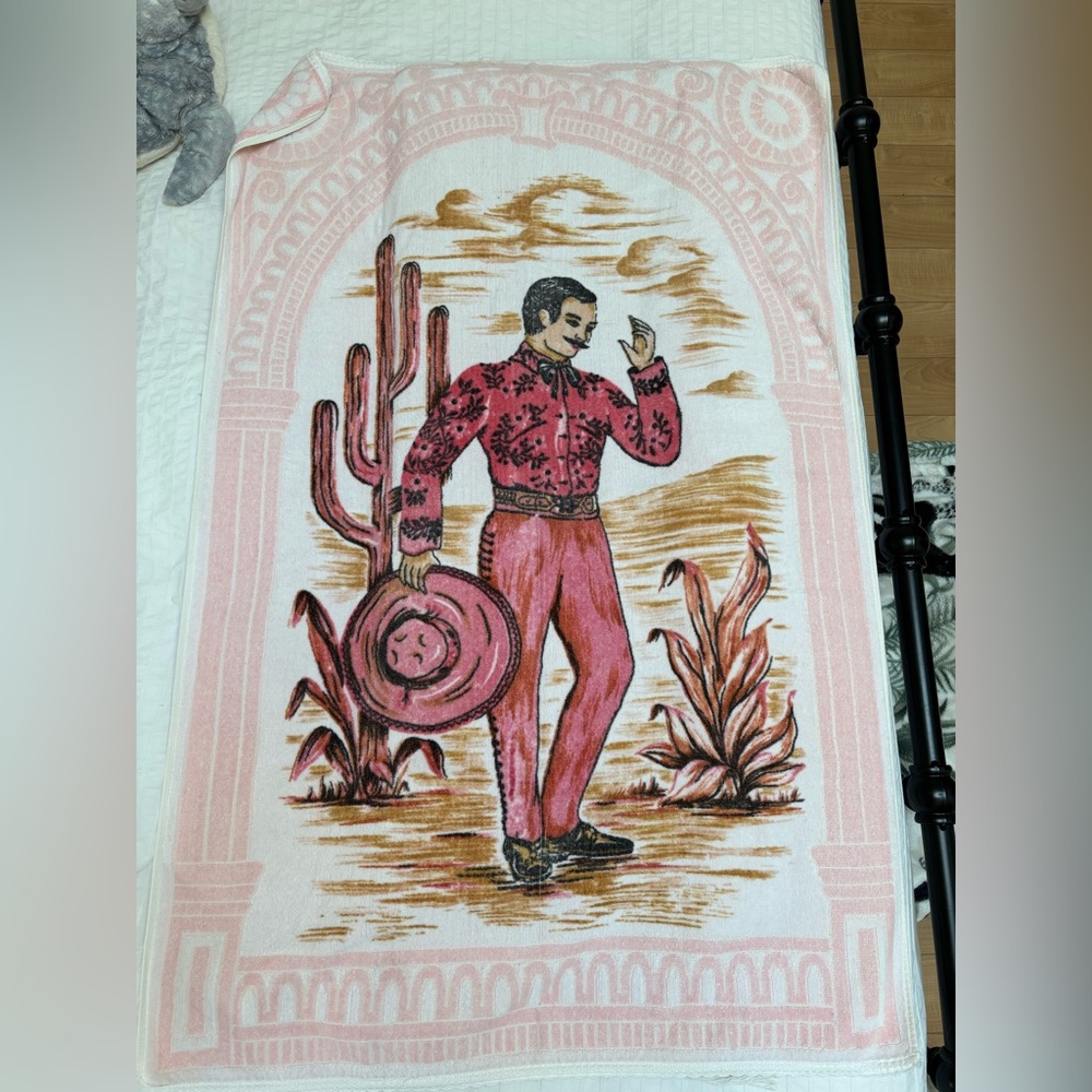 Vintage Western Cowboy Towel in Pink and Black